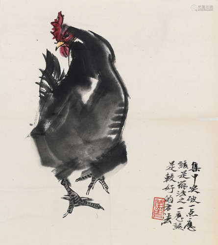 黄胄（1925～1997） 公鸡 镜片 设色纸本