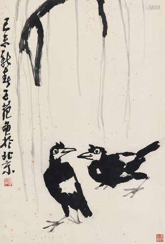 崔子范（1915～2011） 己未（1979）年作 双吉图 立轴 水墨纸本