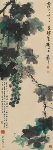 谢稚柳（1910～1997） 丙辰（1976）年作 葡萄 立轴 设色纸本