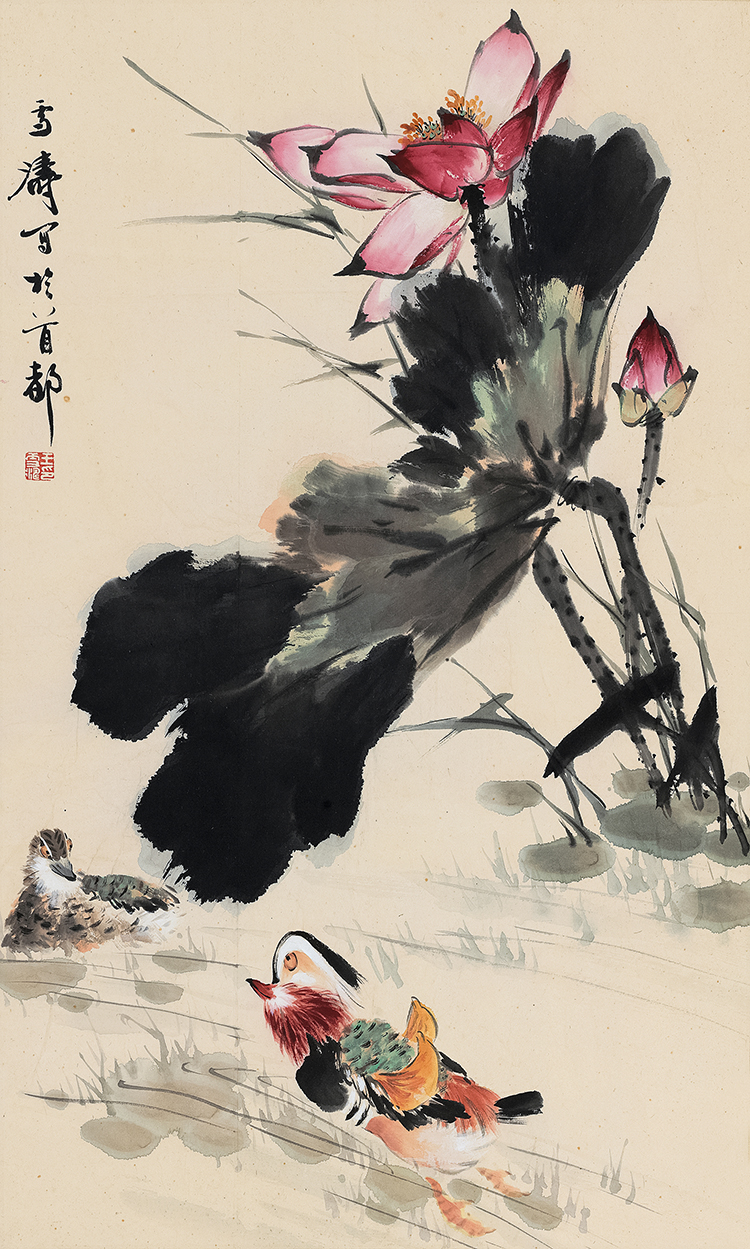 王雪涛(1903～1982) 荷花鸳鸯 镜片 设色纸本