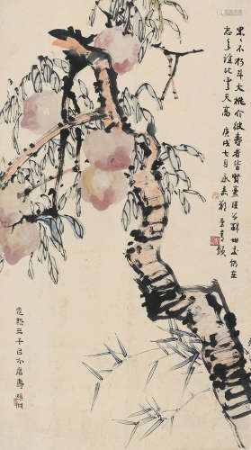 经颐渊（1872～1938） 寿桃三千 立轴 设色纸本