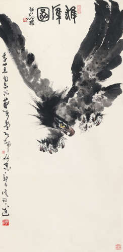 郑乃珖（1911～2005） 雄鹰图 立轴 设色纸本