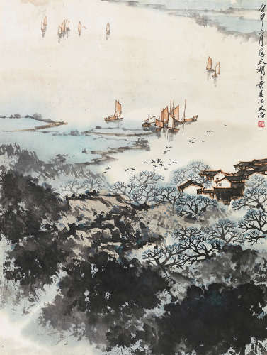 宋文治（1919～1999） 庚申（1980）年作 太湖之景 镜片 设色纸本