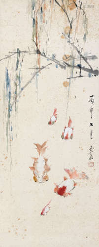 虚谷（1823～1896） 丙申（1896）年作 金鱼 镜片 设色纸本