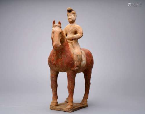 RED POTTERY COLOUR PAINTED RIDING HORSE DECORATION