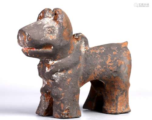 COLOUR PAINTED GREY POTTERY DOG PATTERN DECORATION