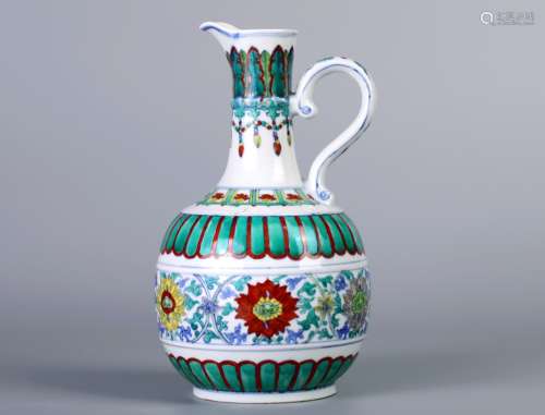 COLOUR PAINTED FLOWER AND LEAF GRAIN KETTLE