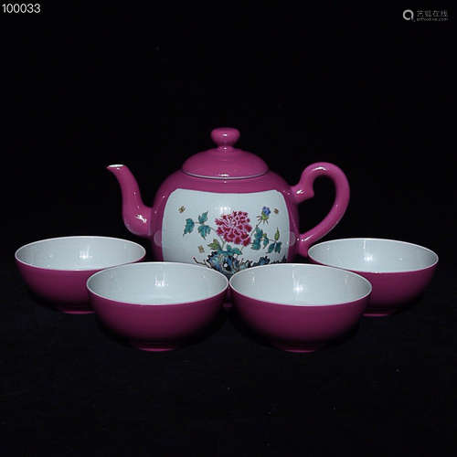 A SET OF BUTTERFLY DESIGN RED TEA SETS