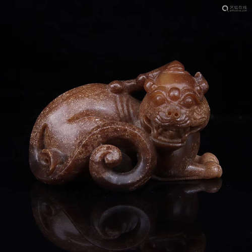 A PIXIU DESIGN OLD HETIAN JADE ORNAMENT