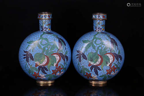 A PAIR OF JINGTAI NIANZHI MARK FILIGREE CLOISONNE FLASKS