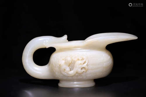 17-19TH CENTURY, A GOOSE DESIGN HETIAN JADE CUP, QING DYNASTY