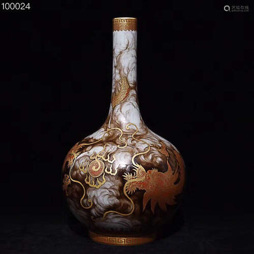 A DRAGON PATTERN INK&IRON RED GLAZE VASE