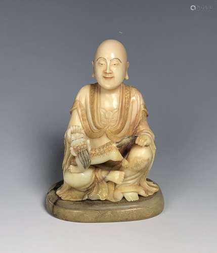 Carved Soap Stone Figure Holding Animal