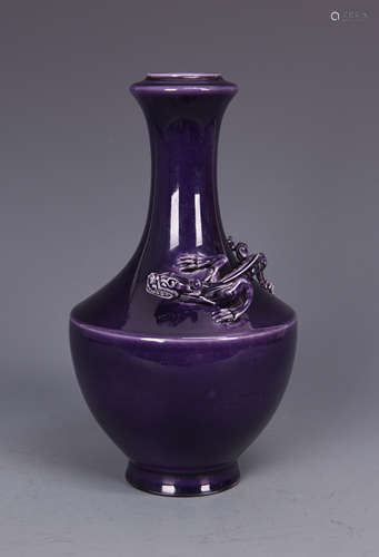 Purple Glazed Porcelain Vase with Beast and mark