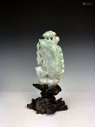 Carved Jadeite Fish amongst Lotus Plant