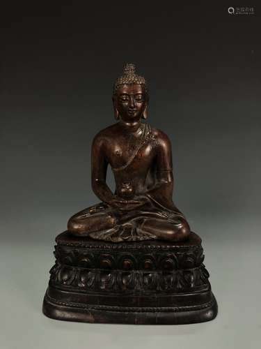 Carved Agarwood Figure of Shakyamuni w/ Zitan Base