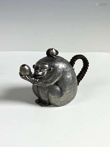 Japanese Silver Monkey Tea Pot with Mark