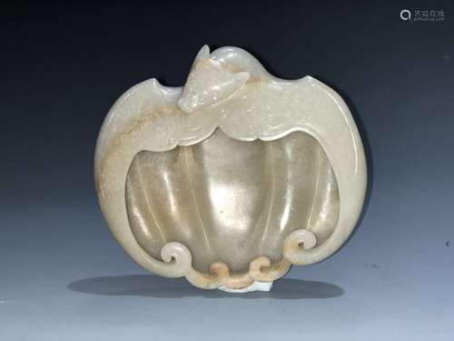 Carved White Jade Bat Washer