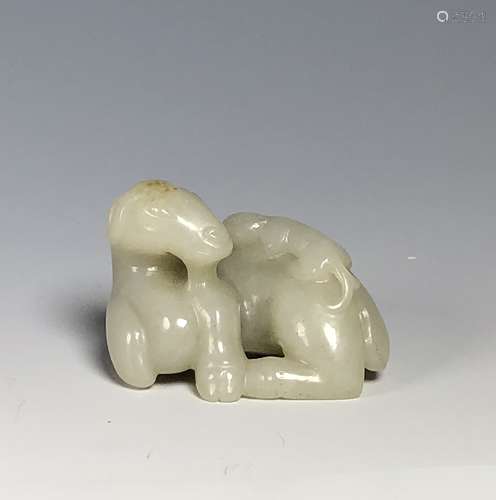 Carved White Jade Animal with Young