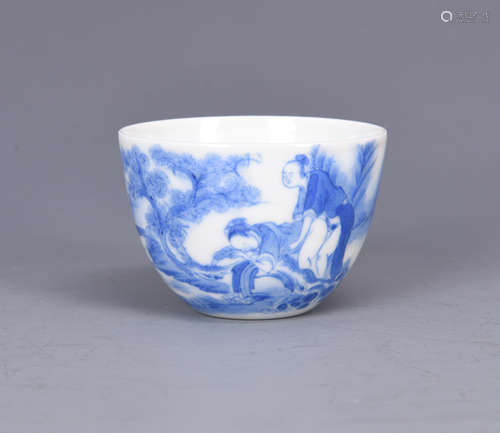 Blue and White Porcelain Cup with Mark