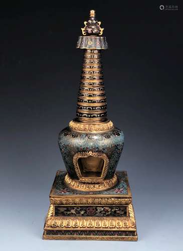 Chinese Cloisonne Enameled Bronze Buddhist Stupa