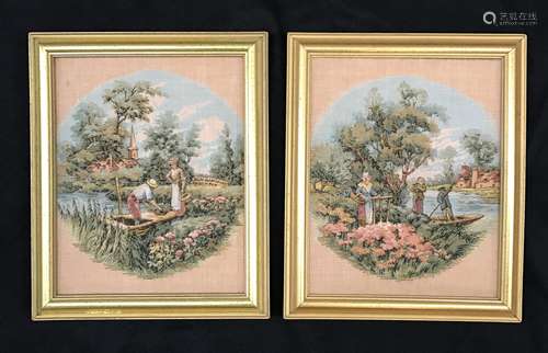 Pair of Framed Turkish  Tapestry Gobelins, 19th C