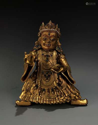 Gilt Bronze & Stones Inlaid Buddha Vaishravana