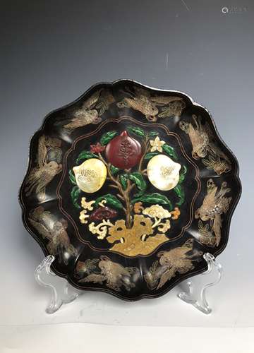 Lacquered Wood Flower Plate with mark