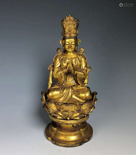 Gilt Bronze Figure Seated In A Lotus Petal Base