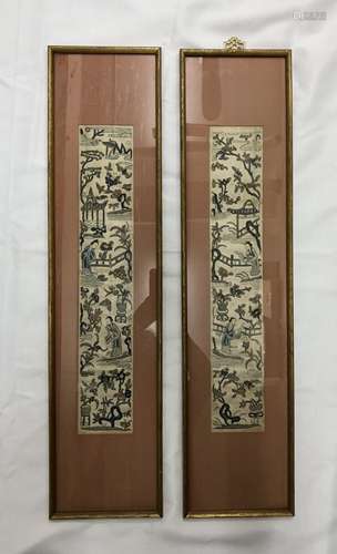 Pair of Silk Embroidered Panels in Frame