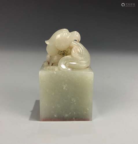 Carved White Jade Seal of Phoenix