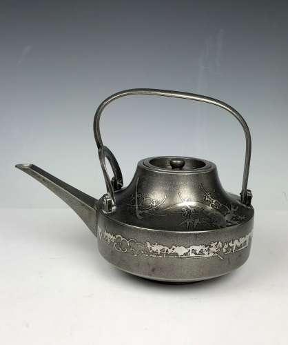 Japanese Silver Long Spout Tea Pot with Mark