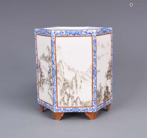 Blue and White Porcelain Brush Pot