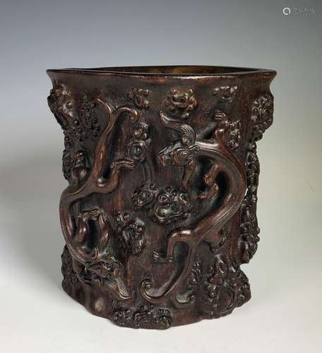 Carved Agar Wood Brush Pot