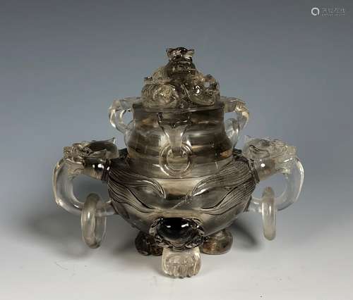 Rock Crystal Dragon Tripod Bowl with Cover