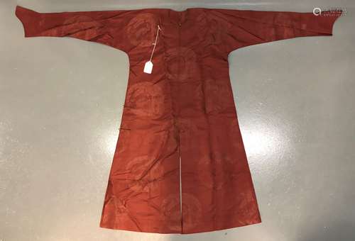 Chinese Brown Silk Damask Riding Surcoat