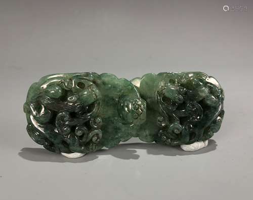 Carved Green Jade Buckle With Mythical Beast