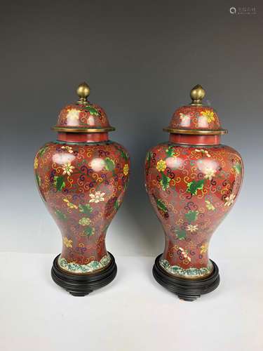 Pair of Cloisonne Enamel Vases