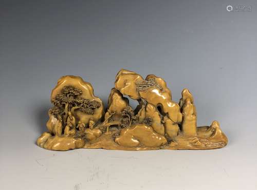 Carved Soapstone of Mountain with People