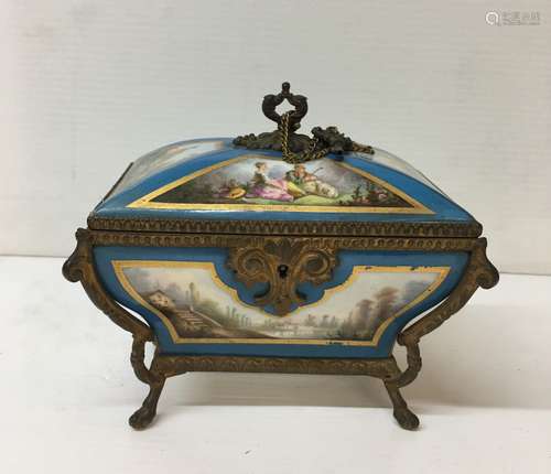 Painted Porcelain and Metal Box