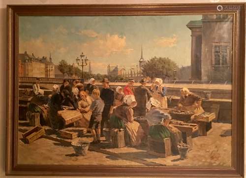 Oil Painting of Outdoor Market Place