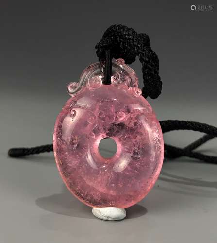 Carved Tourmaline Bi Pendant on Lanyard