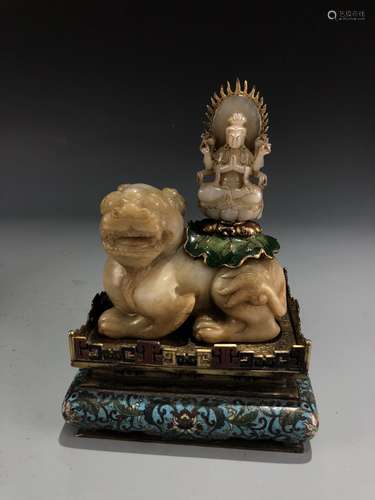 Jade Guardian Dog with Eight Arm Deity on Alter