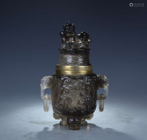 Chinese Quartz Crystal Vase with Lid