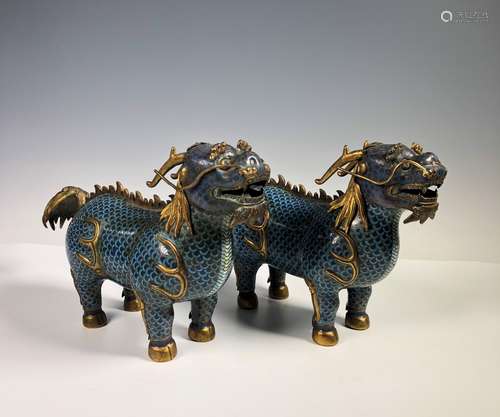 Pair of Cloisonne Enamel Foo Dogs