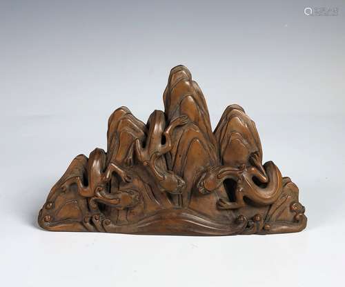 Carved Box wood of Mountain with Mythical Beasts