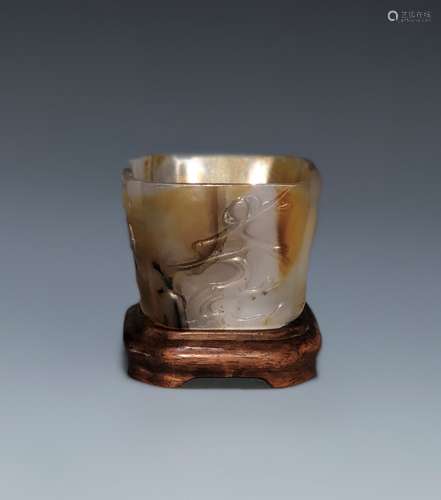 Carved Square Agate Water Coupe