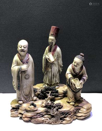 Carved Soap Stone Figure of Three Scholars