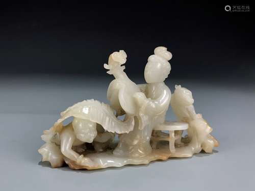 Jade Carving of Lady and Boy