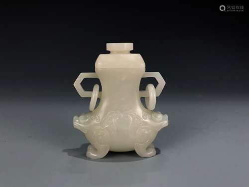 White Jade Animal Vase with Cover